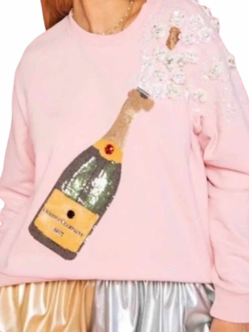 Queen of Spatkles Pink Champagne Embellished Sweatshirt size women’s extra large